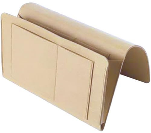 FRCOLOR Organizer in Feltro Beige con Tasche Multiple per Riviste e Occhiali, Borsa da Letto Appendibile per Soggiorno e Camera dei Ragazzo Ragazza, Spazio Extra per Riporre Oggetti