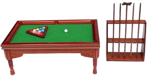 Table de Billard Miniature, Mini Table de Billard à l'échelle 1:12 avec Accessoires complets, Cadre en Bois et Plateau Vert, Ensemble Miniature