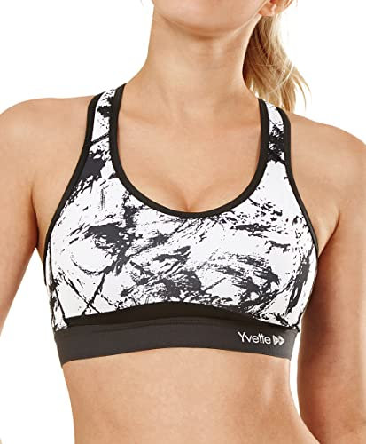 Yvette Damen Starker Halt Sport BH Gekreuzt Rücken Große Größen Ohne Bügel Bustier für Fitness Lauf Yoga, Splash Tinte, Schwarz, L(D-F) fit 85D 85E 85F