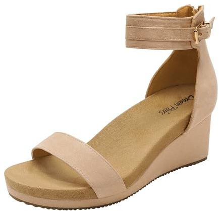 DREAM PAIRS Women's Open Toe Platform Wedge Sandals,Nude,7