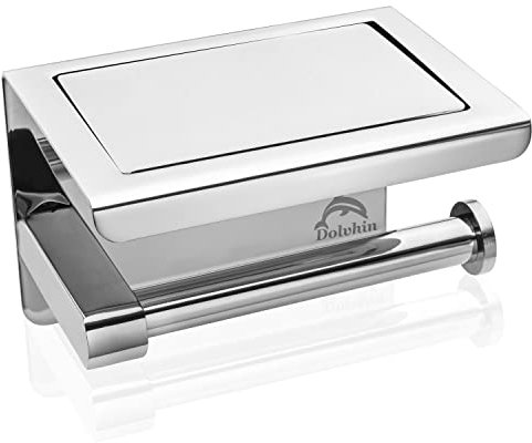 Dolvhin® Toilettenpapierhalter ohne Bohren Chrom | Premium Klopapierhalter mit Ablage & Einkerbung | Edelstahl Klorollenhalter Selbstklebend | WC Rollenhalter zum kleben ohne Bohrlöcher (Poliert)