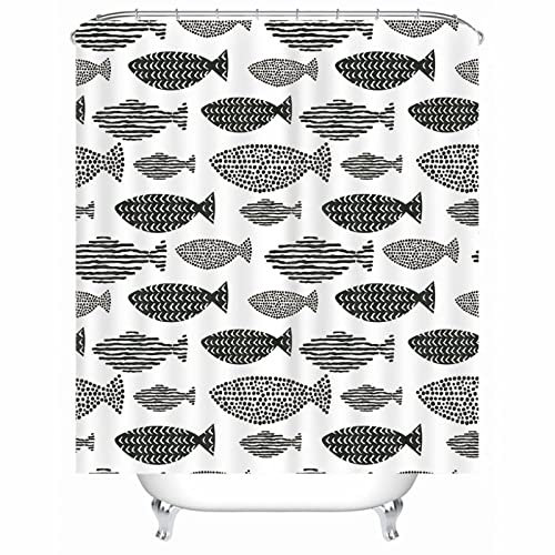 EHOMERY Cortinas E Baño Cortina Ducha Navidad Peces Cortina De Baño Impermiable Cortina De Ducha Paraguas Polyester Blanco Ojales De Acero Inoxidable Y 12 Ganchos, 160X180Cm