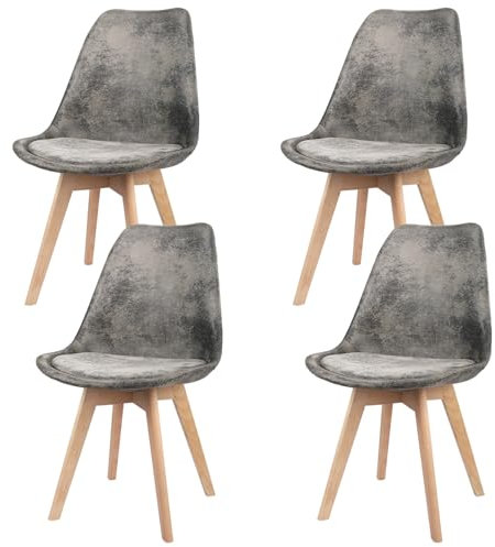 JIJIAN 4er Set Esszimmerstühle aus Wildleder mit Kissen und Holzbeinen Küchenstühle, Moderner Nordic Stil für Esszimmer, Küche und Wohnzimmer