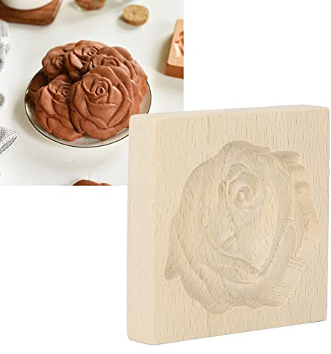 Topyond Holz-Keksform, Mondkuchenform, Kuchen-Puck-Form-Set, Kuchenform, Geschnitzter Pressstempel, Keksausstecher Für Die Küche zu Hause(Rote Rose)