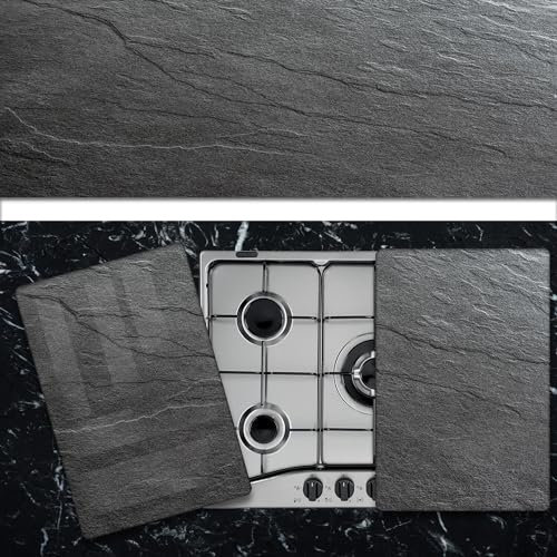 Pannello Copri Piano Cottura Induzione Fornelli Piastra Tagliere | Marmo | 52x75 cm | per 5 Fuochi | da Cucina | in Vetro Temprato | 2 Pezzi