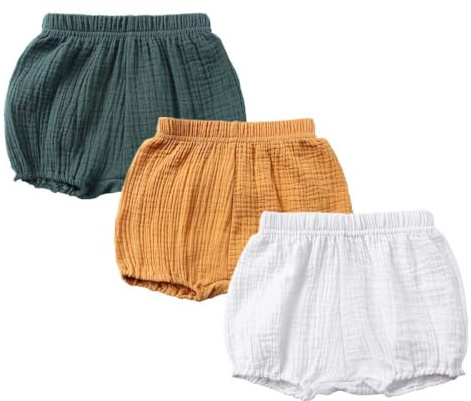AOOPOO Lot de 3 Shorts en Coton et Lin pour Bébé Enfant Fille Garçon Eté Bloomer Couvre-Couche Mignon Culotte sous-vêtements Souple Confortable Pantalon Court Respirant Slips Elastique