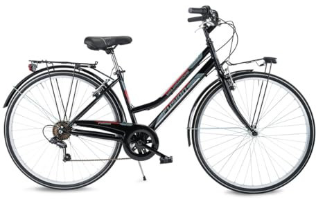 Velomarche Bazam - Bicicletta Donna City Bike Fusion 28, Cambio a 6 Velocità, Bici da città, Telaio in Acciaio, Adulti Donna, Taglia 46, Black