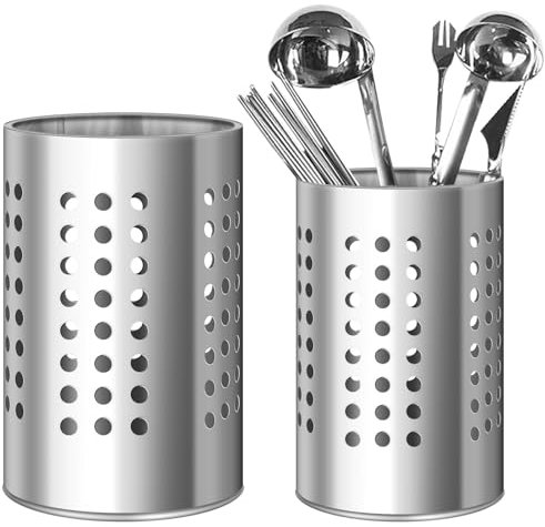 GBKDQQ 2 Stücke Küchenutensilienhalter für Arbeitsplatte, Edelstahl Besteckkorb Utensilien Caddy zum Organisieren von Schubladen und Arbeitsplatten für alle Küchen, Silber