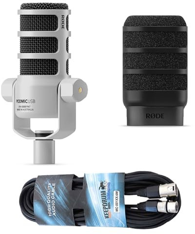 Rode Podmic USB XLR - Micrófono dinámico con altavoz WS14, protección contra pop WS14, color negro y cable keepdrum XLR