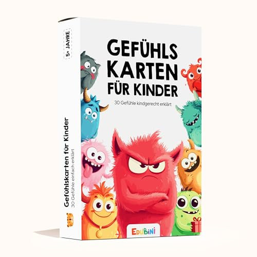Edubini Gefühlskarten für Kinder [30 Karten + Erklärtexte] - Emotionskarten für Selbstregulation und EIN gutes Gefühl - (pädagogisch wertvoll) - Gefühlsmonster für gefühlsstarke Kinder