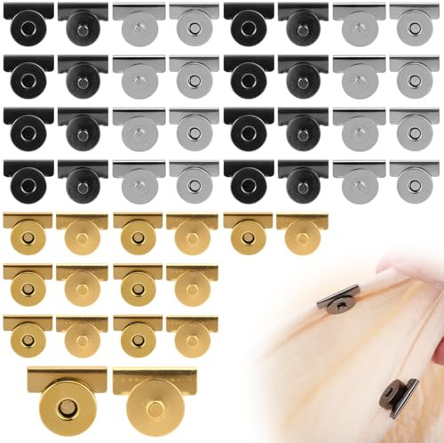 24 Ensembles Boutons Magnétiques, Fermoirs Boutons-Pression Magnétiques Sans Couture Fermeture Magnétique pour Sacs à Main Sacs Vêtements Cuir Couture Artisanat (Gris Foncé, Or, Argent)
