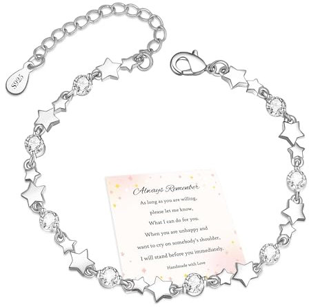 MUCCA Armband Damen Stern Armband Silber 925 Damen Charm Armband mit Cubic Zirkonia Freundschaftsarmbänder Verstellbare Armband Silber Geschenke für Frauen Mädchen