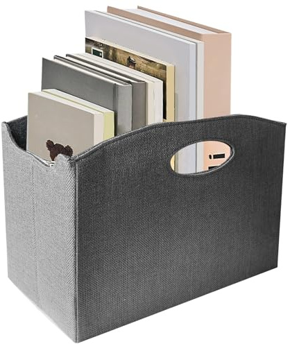 GOMETY Soporte plegable para revistas, cesta de revistas, 35 x 19 x 27 cm, organizador de almacenamiento de periódicos, revistero moderno, para oficina, hogar y salón (gris)