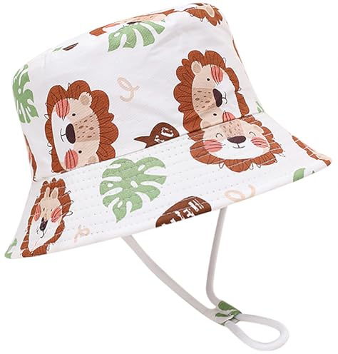 Malaxlx Bob Bébé Nourrisson Chapeau de Soleil Chapeau de Pêcheur Tout Petit Chapeaux de Seau Chapeau de Plage Visière pour 12-24 Mois Fille Garçon Lion Brun