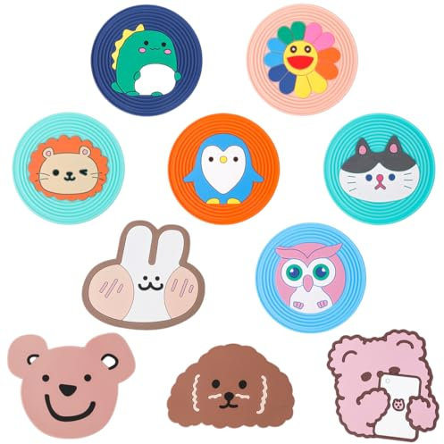 GGUFAY 10 Pezzi Sottobicchieri in Silicone per Bevande Cartone animato, Sottobicchieri Silicone Set,Antiscivolo Sottobicchiere in Silicone, per Caffè, Birra, Boccali, Bicchieri da Vino, Casa