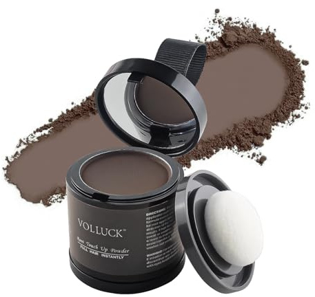 VOLLUCK Ansatzpuder 10g – Deckt graue Haare & kaschiert lichte Stellen, Langanhaltende Abdeckung Haaransatz Puder für Männer & Frauen – einfache Anwendung & Natürliches Finish (Mittelbraun)
