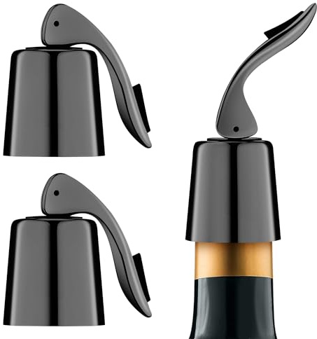 Gimars 2 Piezas Tapones de Champán Acero Inoxidable Reutilizable Silicona Grado Alimenticio, Sellado al Vacío Antifugas para Conservar Burbujas Frescas, Ideal para Vinos Espumosos Cava Prosecco-Negro