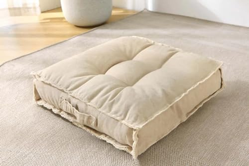 MolynnChic Bodenkissen 50x50x10cm–Dickes Sitzkissen mit Griff ausgewaschener Baumwolle,Weiches Bodenkissen für Wohnzimmer,Fensterbank,Balkon& Garten–Bequemes Sitzpolster für Erwachsene & Kinder