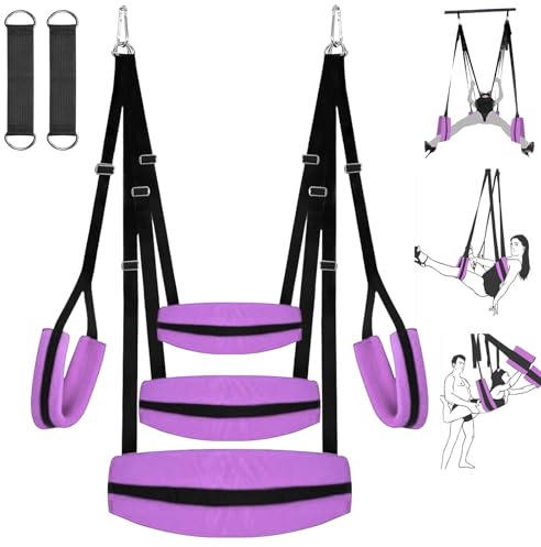 BDSM Sex Swing Adult Sex Toys Heavy Duty Sex Swings with Hanging Door Straps Adjustable Sex Sling Widened Padding Seat Bondage Thigh Restraints, Sex Furniture for Couples Kinky Sex Toy Purple