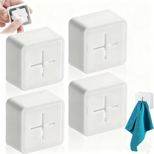 Tarqite 4 soportes para paños de cocina cuadrados, ganchos para toallas de plástico ABS, autoadhesivos, sin agujeros, estables, para baño, cocina y hogar (color blanco)