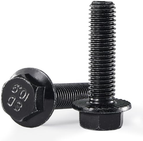 Joamang M8 x 40mm 10Pcs Flanged Hex Head Bolts, M8 x 1.25 Bolts, Flange Hexagon Head Screws, 10.9 Grade Alloy Steel, Black Oxide Finish, Metric Fully Thread
