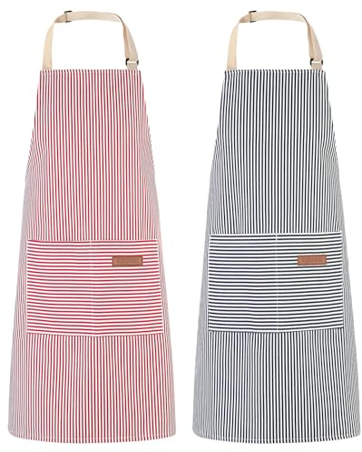 saerryor 2 Pack Unisex Adjustable Bib Apron with Pockets | Cooking Kitchen Chef Women Men Aprons, for Home Kitchen,Restaurant,Coffee House