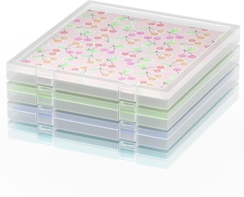 CraftGenes 12x12 Scrapbook Paper Storage, 4 Pack Stackable Containers