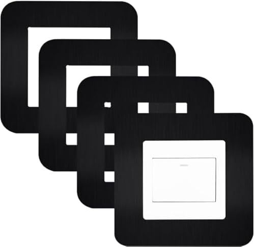 4PCS Light Switch Cover Plates, 3.38 Inch Light Switch Surround, Self Adhesive Square Shape Acrylic Single Light Switch Covers, for Home Socket Wall Switch Decoration (Black)