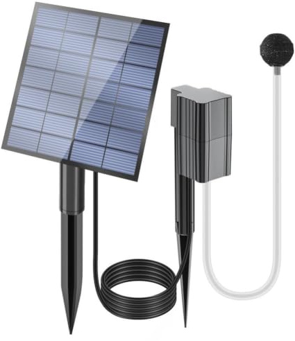 Pompe à air solaire pour étang, pompe aérateur solaire de 2,5 W, oxygénateur de 1,5 l/min, aérateur de bassins à énergie solaire avec tuyau de pierres à bulles d'air pour jardin, aquarium, piscine