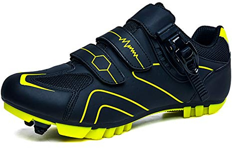 Prodkfe Moutntain Fahrradschuhe Herren Damen MTB Schuhe SPD Mountainbike Schuhe mit Schnalle A Schwarz Grün 44 EU