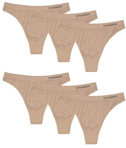 Channo Tanga Licra Mujer Sin Costuras Seamless Básico Lisos Suaves - Pack de 6, Visón, U