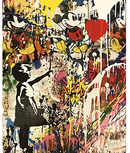 Tucocoo Banksy Måla efter nummer-set, gatukonst, graffiti, oljemålningar, populärkonst, 40 x 50 cm, gör-det-själv-oljemålning på konstduk, konstset för barn, elever, vuxna, nybörjare, set med borstar