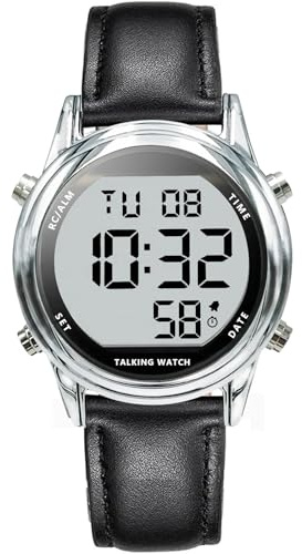 Maujoy Orologio parlante da donna con schermo LCD, con voce chiara e forte, parlando con ora, data o sveglia per anziani, ipovedenti o non vedenti