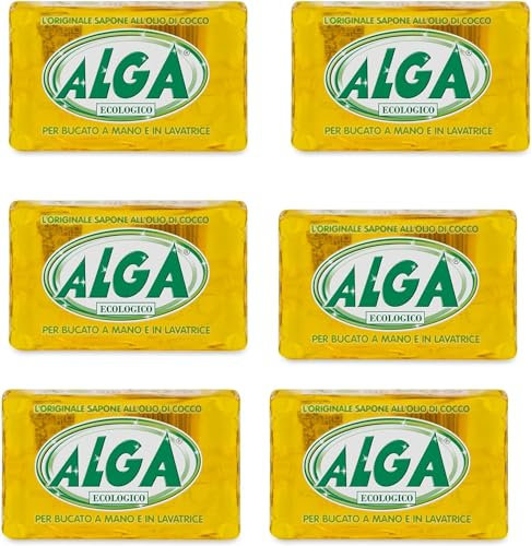 ALGA Fiocco Puro Sapone Detersivo 100% Ecologico e Biodegradabile per bucato a mano e in lavatrice - 6 pezzi da 400gr