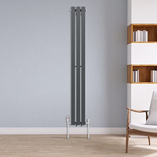 Warmehaus 1600 x 200mm Grey Anthracite Vertical Designer Radiator Single Rectangular Flat Panel Rad Modern Central Heating