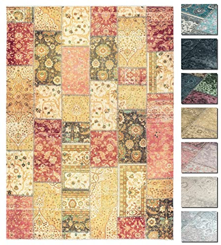 Kelim Patchwork Teppich Rot 120 X 160 cm - Maschinenwaschbar - Moderner Kurzflor Wohnzimmer Teppich - Super Soft