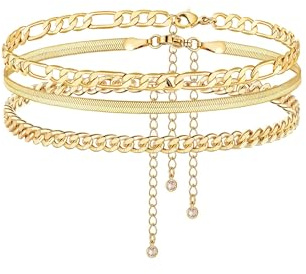 DEARMAY Gold Ankle Bracelets for Women Anklets 14K Gold Plated Herringbone Figaro Cuban Link Anklets Set Non Tarnish Layered Cute Summer Beach Jewelry Gift
