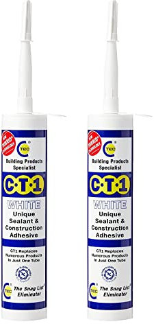 CT1 White TRIBRID Multi-Purpose Sealant & Adhesive - 2 Pack - Bathroom, Shower & Window Sealant - Odourless - Anti Mould Waterproofing Sealant Adhesive - Vibration Resistant & Flexible - 290ml