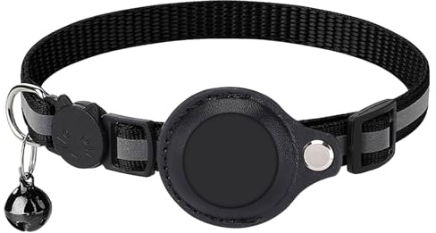 Collier Airtag pour Chat, Collier Chat Anti Étranglement Réglable avec Sangle Réfléchissant, Clochette, Support de Protection Compatible avec Apple AirTag, Noir, 1 Pièce (Traceur GPS Non Inclus)