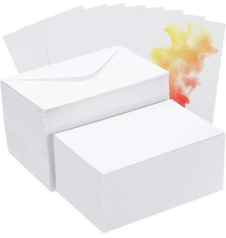 PATIKIL 50 Sets Pure Cotton Watercolor Cards 140lb/300 GSM Postcards with Envelopes for Art Painting Creative Thank Notes, 4x6 Inch