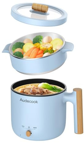 Audecook Hot Pot électrique avec Cuiseur à Vapeur, 1.8L Portable PoêLe Multifonction, Parfait Pour Nouilles/PâTes/œUfs/Soupe/Steak