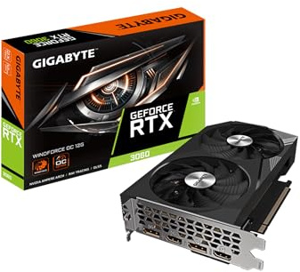 Gigabyte GeForce RTX 3060 WINDFORCE OC 12G (REV2.0) grafikkort, 2x WINDFORCE fläktar, 12 GB 192-bitars GDDR6, GV-N3060WF2OC-12GD REV2.0 videokort
