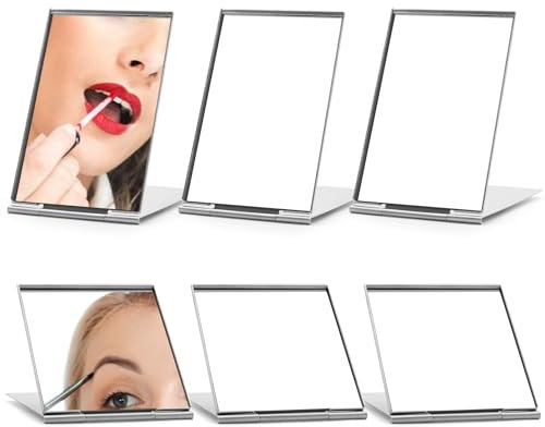 Brelet 6 Stück Taschenspiegel Klein, Taschenspiegel Klappbar Ultradünn mit Aluminiumschale, Tragbarer Kleiner Spiegel, Spiegel Klein für Reisen Camping Kinder Schule Kosmetik