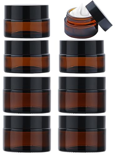 4-pack 20 ml + 4 st 30 ml bärnstensfärgade glasburkar, tomma kosmetiska burkar med lock, tomma glasburkar för ansiktskräm, lotion, förvaringsburk för sminkmonster, resor