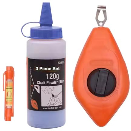 Edward Tools Chalk Line Tool Set - 3 Piece Set with 100 Ft Line, Blue Chalk, Latch Hook, Line Level
