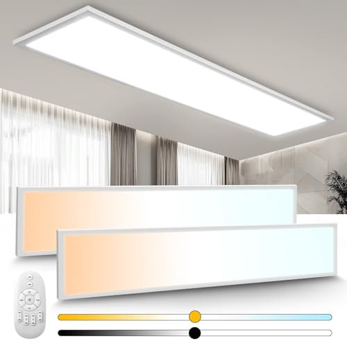 2 Pezzi Plafoniera LED Soffitto 120x30 CM, Lampada Soffitto 40W Pannello LED Dimmerabile con Telecomando, Lampada Multifunzione 2700K-6500K per Camera da Letto, Soggiorno, Bagno, Studio, Corridoio