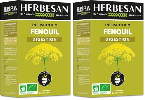 HERBESAN®- FENOUIL INFUSION BIO - DIGESTION FACILE - Sans plastique - 100% plante BIO - 20 sachets en papier (Lot de 2)