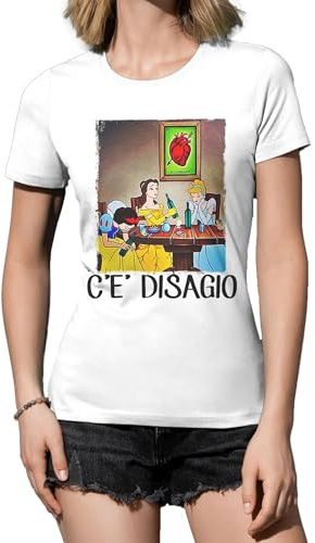 T-Shirt Maglietta Donna Girocollo Disagio Principesse Immagine Divertente Moda Idea Regalo