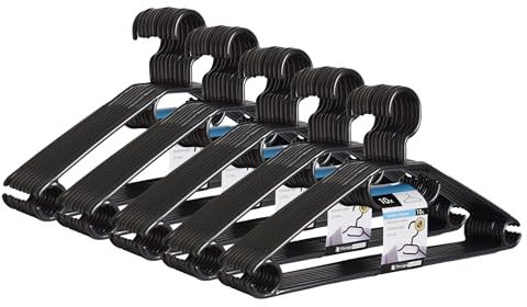 50 Kleiderbügel mit 360 Grad drehbaren Haken recycelter Kunststoff Bügel rutschfest in Schwarz, platzsparend, Made in EU & HLKauf-Block