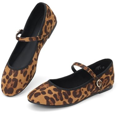 DREAM PAIRS Ballerine Mary Jane da Donna Punta Tonda Comode Eleganti Casual Slip-on da Lavoro Quotidiano Morbide Scarpe Basse,Size 40,Leopardo,SDFA2441W
